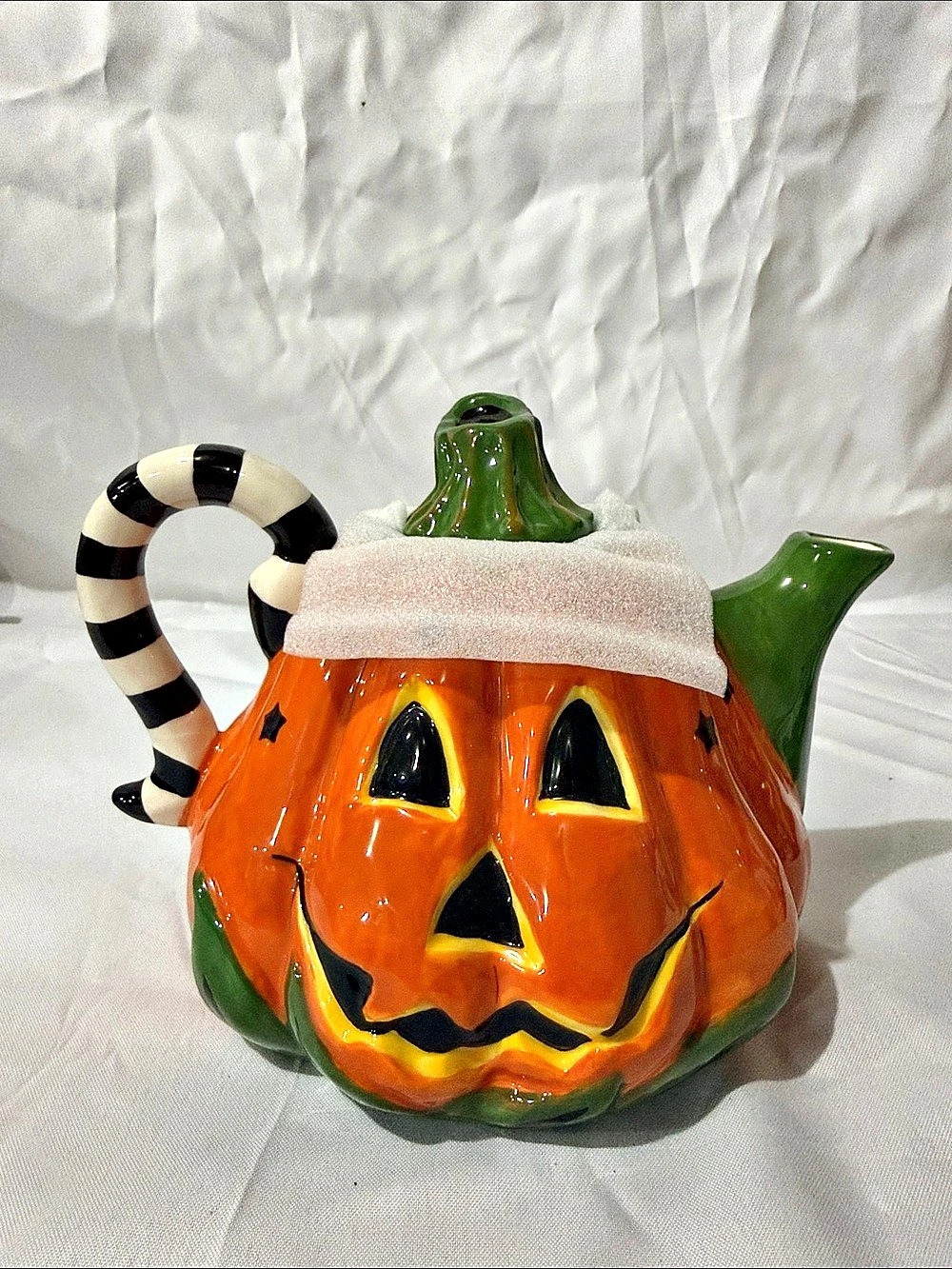 Blue Sky Pumpkin Teapot Halloween Orange & Green
